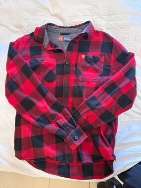 Red and Black Buffalo Plaid Flannel Button-Down Shirt
